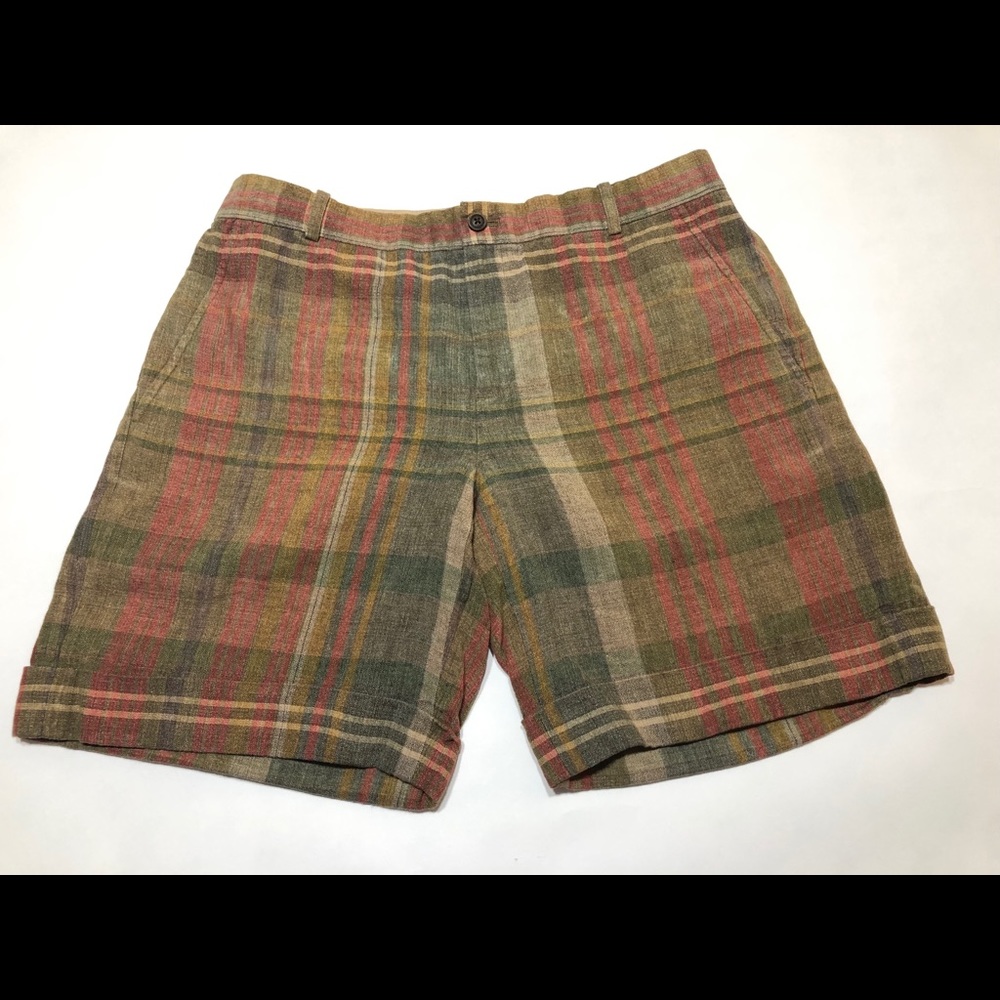 Ralph Lauren Cuffed Shorts Size 8 Green Red Plaid
